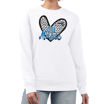 Women's G-III 4Her by Carl Banks  White Orlando Magic Leopard Heart Fleece Pullover Sweatshirt