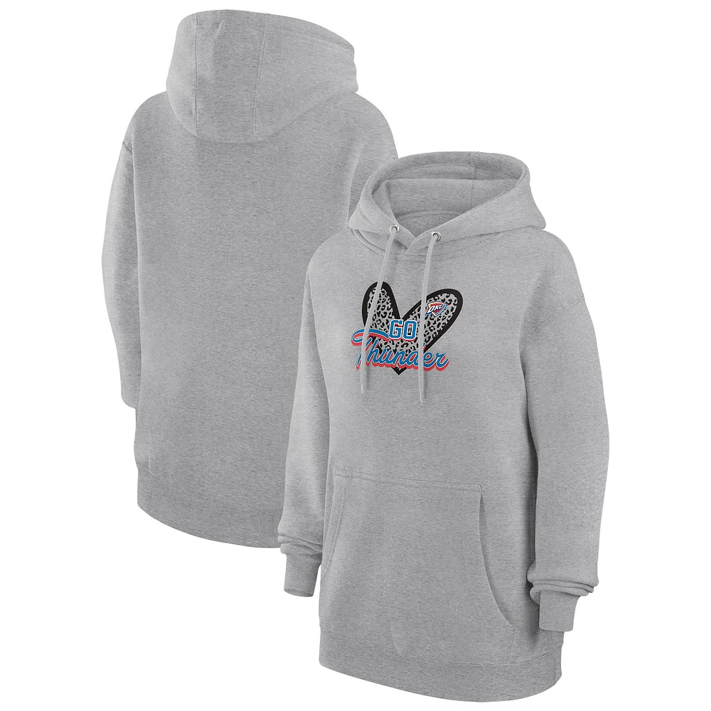 Women's G-III 4Her by Carl Banks Heather Gray Oklahoma City Thunder Leopard Heart Graphic Fleece Pullover Hoodie