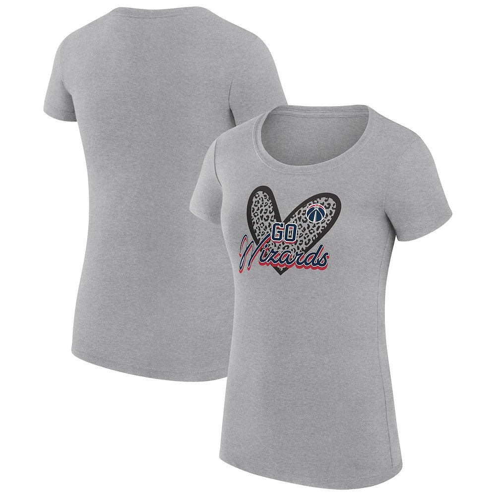 Women's G-III 4Her by Carl Banks Heather Gray Washington Wizards Leopard Heart Fitted T-Shirt