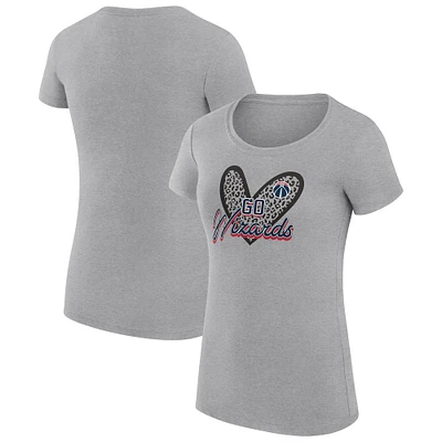 Women's G-III 4Her by Carl Banks  Heather Gray Washington Wizards Leopard Heart Fitted T-Shirt