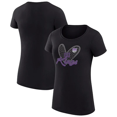 Women's G-III 4Her by Carl Banks Sacramento Kings Leopard Heart Fitted T-Shirt