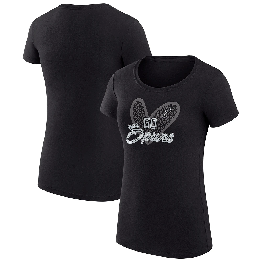 Women's G-III 4Her by Carl Banks San Antonio Spurs Leopard Heart Fitted T-Shirt