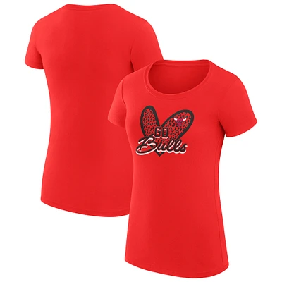 Women's G-III 4Her by Carl Banks  Red Chicago Bulls Leopard Heart Fitted T-Shirt