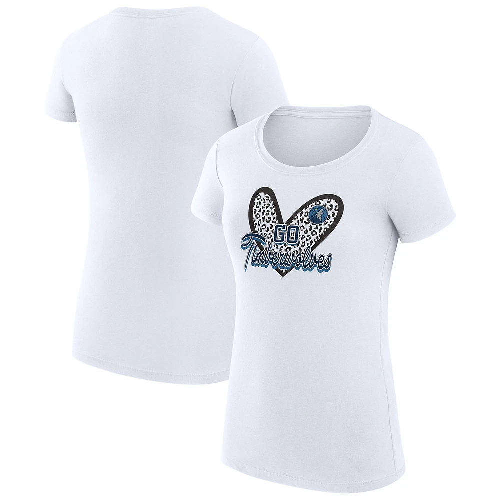 Women's G-III 4Her by Carl Banks White Minnesota Timberwolves Leopard Heart Fitted T-Shirt
