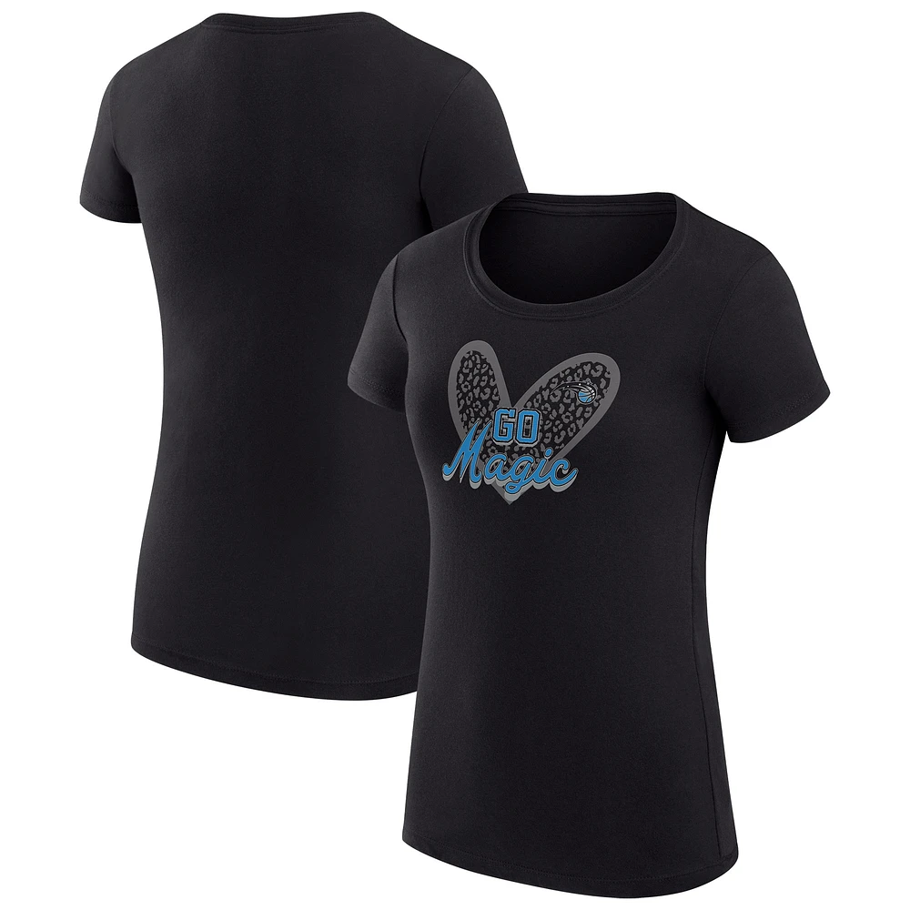 Women's G-III 4Her by Carl Banks Black Orlando Magic Leopard Heart Fitted T-Shirt