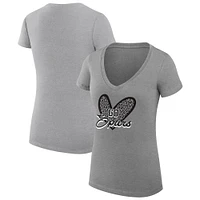 Women's G-III 4Her by Carl Banks  Heather Gray San Antonio Spurs Leopard Heart Fitted V-Neck T-Shirt