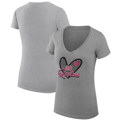 Women's G-III 4Her by Carl Banks  Heather Gray Toronto Raptors Leopard Heart Fitted V-Neck T-Shirt