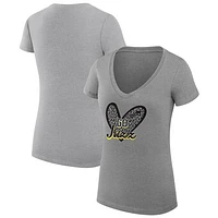 Women's G-III 4Her by Carl Banks  Heather Gray Utah Jazz Leopard Heart Fitted V-Neck T-Shirt