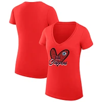 Women's G-III 4Her by Carl Banks  Red LA Clippers Leopard Heart Fitted V-Neck T-Shirt