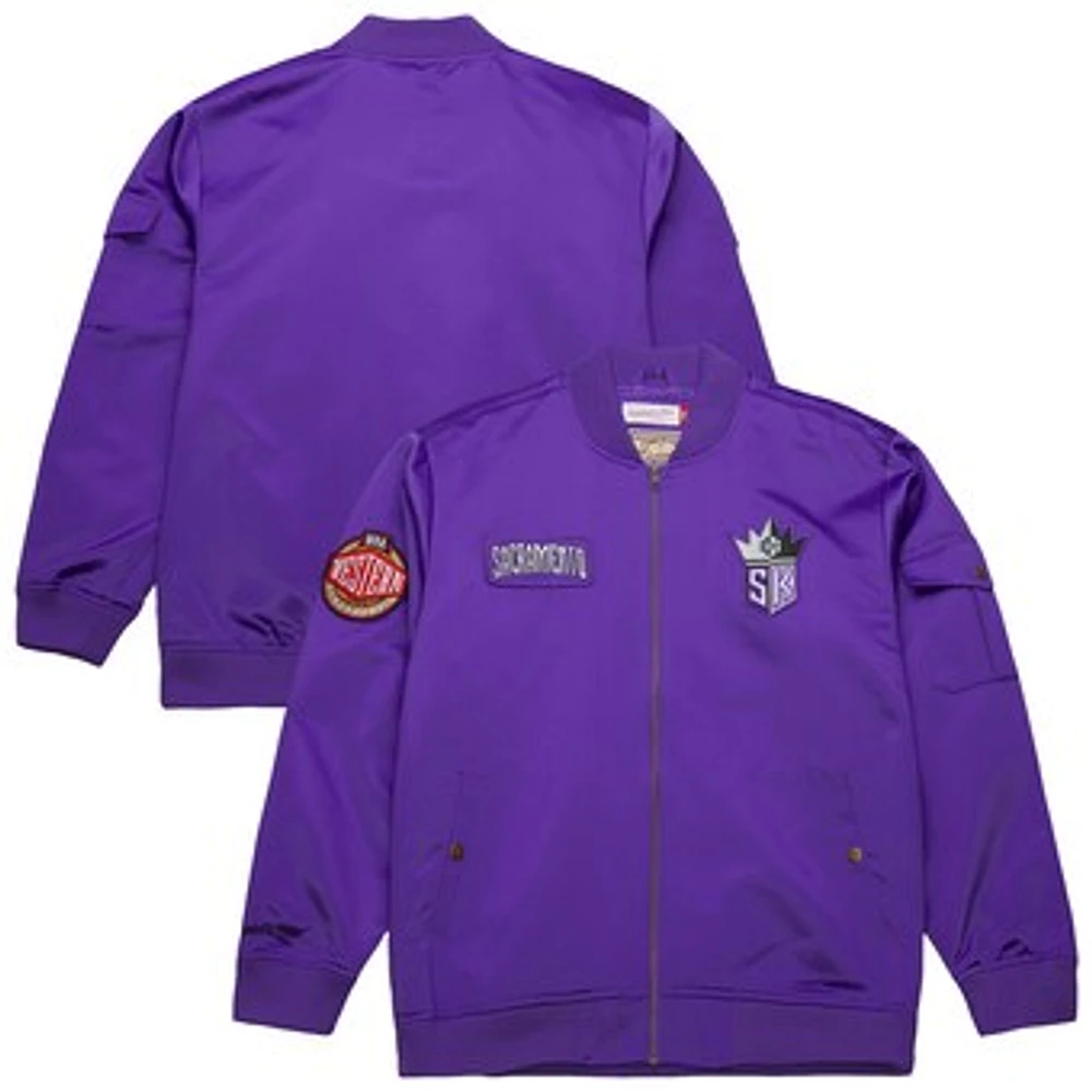 Men's Mitchell & Ness Purple Sacramento Kings Hardwood Classics Nights Team Leader Satin Full-Zip Jacket