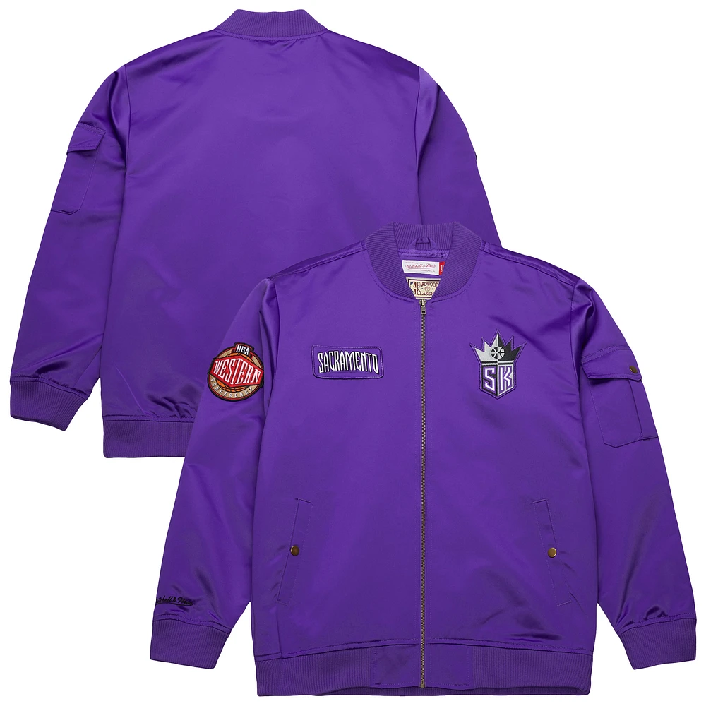 Men's Mitchell & Ness Purple Sacramento Kings Hardwood Classics Nights Team Leader Satin Full-Zip Jacket