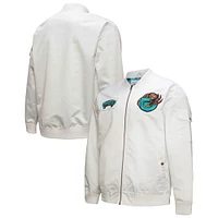 Men's Mitchell & Ness White Memphis Grizzlies Hardwood Classics Nights Team Leader Satin Full-Zip Jacket