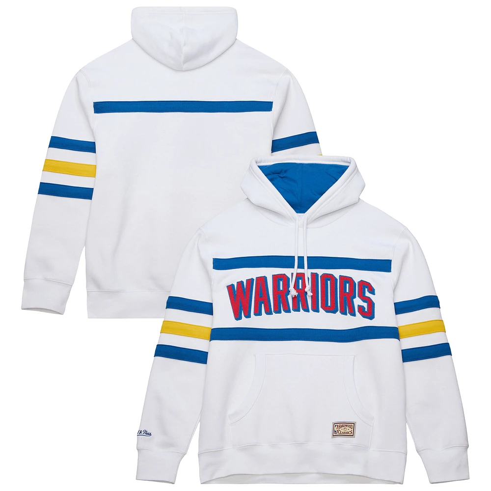 Men's Mitchell & Ness White Golden State Warriors Hardwood Classics Nights Head Coach Pullover Hoodie