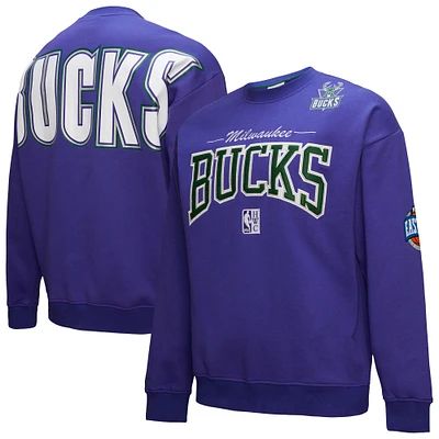 Men's Mitchell & Ness Purple Milwaukee Bucks Hardwood Classics There Back 2.0 Vintage Pullover Sweatshirt