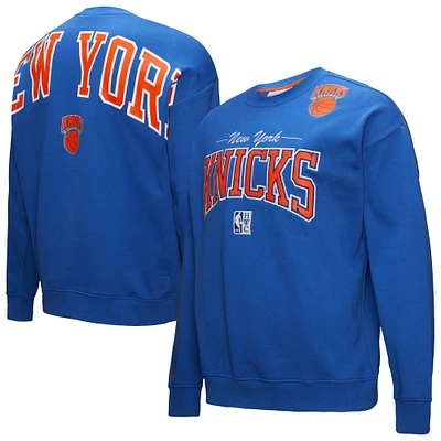 Men's Mitchell & Ness Blue New York Knicks Hardwood Classics There Back 2.0 Vintage Pullover Sweatshirt