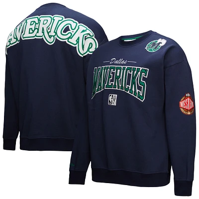 Men's Mitchell & Ness Navy Dallas Mavericks Hardwood Classics There Back 2.0 Vintage Pullover Sweatshirt