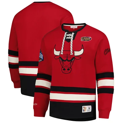 Men's Mitchell & Ness Red Chicago Bulls Hardwood Classics Heritage Lace-Up Pullover Sweatshirt