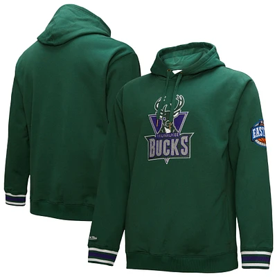 Men's Mitchell & Ness Hunter Green Milwaukee Bucks Hardwood Classics Chainstitch Vintage Heavyweight Pullover Hoodie