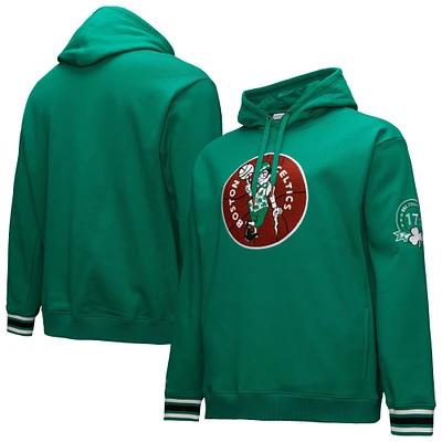 Men's Mitchell & Ness Kelly Green Boston Celtics Chainstitch Applique Vintage Heavyweight Pullover Hoodie