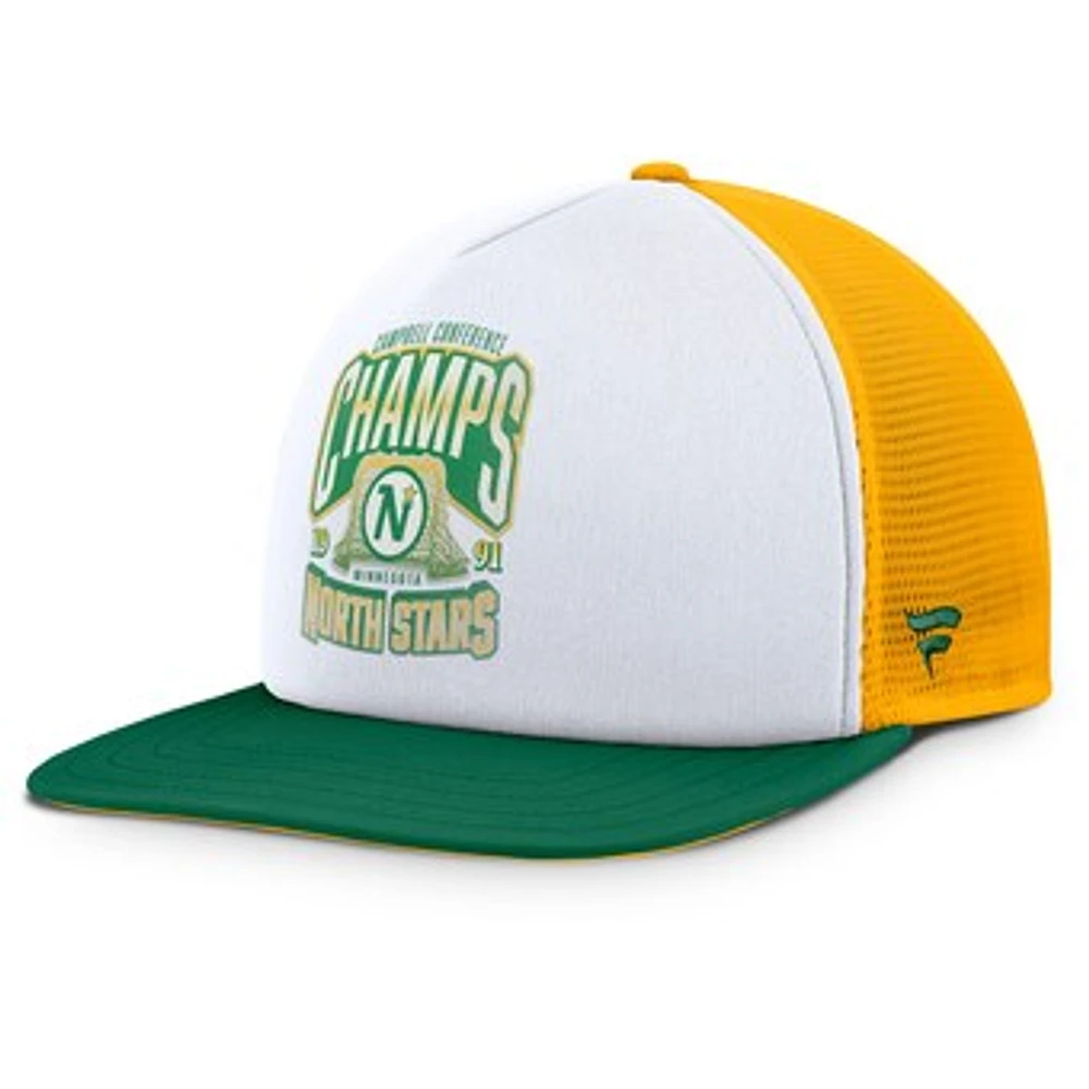 Men's Fanatics White/Green Minnesota North Stars Decades Collection Foam Front Snapback Hat