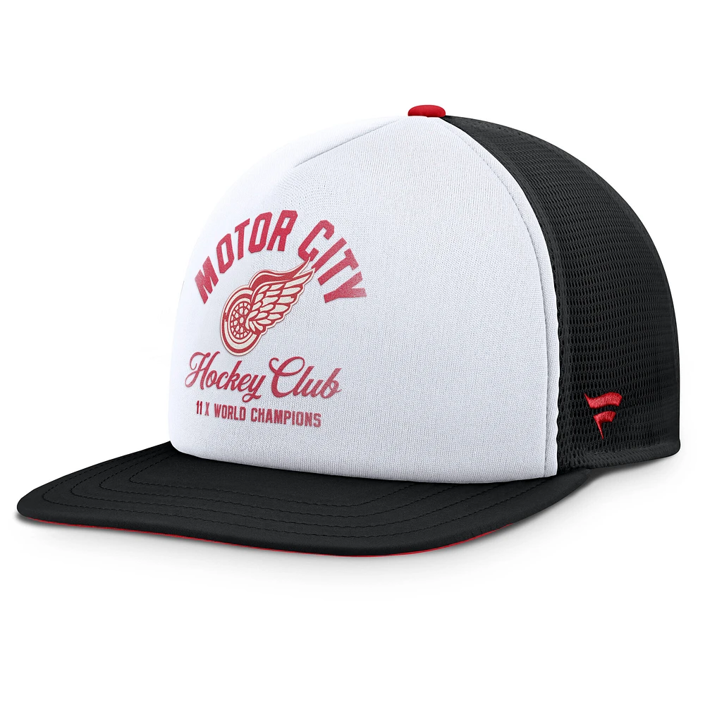 Men's Fanatics White/Black Detroit Red Wings Decades Collection Foam Front Snapback Hat