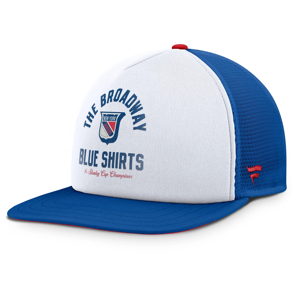 Men's Fanatics White/Royal New York Rangers Decades Collection Foam Front Snapback Hat