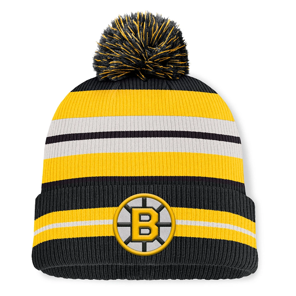 Men's Fanatics Black/Cream Boston Bruins Decades Collection Cuffed Knit Hat with Pom