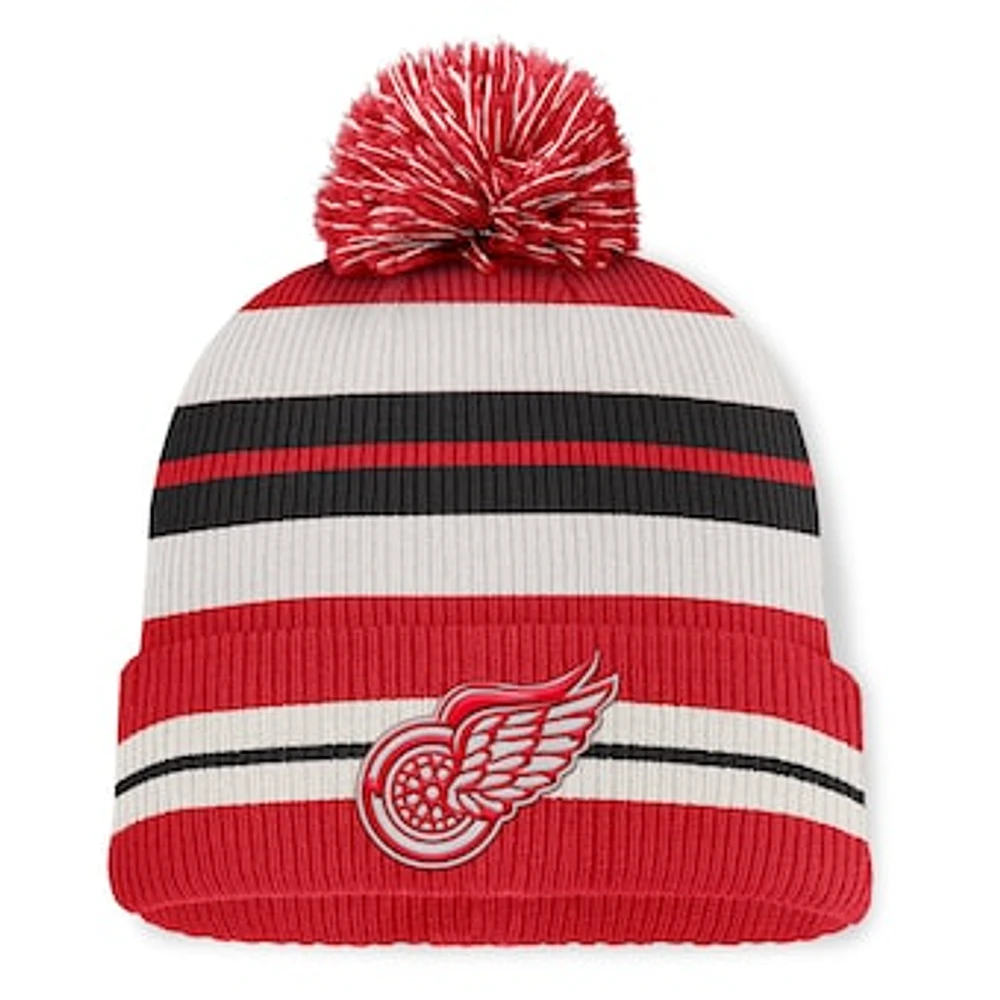 Men's Fanatics Red/Cream Detroit Red Wings Decades Collection Cuffed Knit Hat with Pom