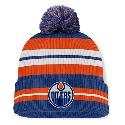 Men's Fanatics Blue/Cream Edmonton Oilers Decades Collection Cuffed Knit Hat with Pom