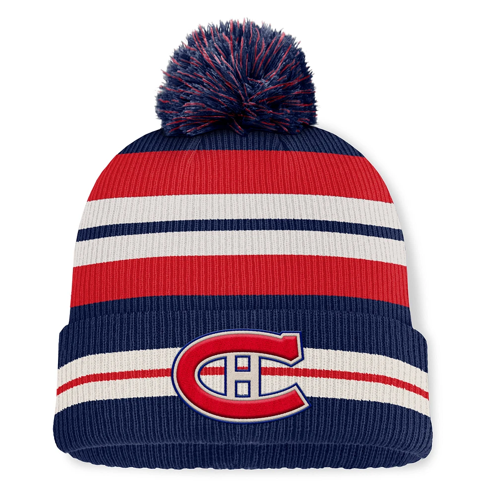 Men's Fanatics Navy/Cream Montreal Canadiens Decades Collection Cuffed Knit Hat with Pom