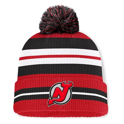 Men's Fanatics Red/White New Jersey Devils Decades Collection Cuffed Knit Hat with Pom