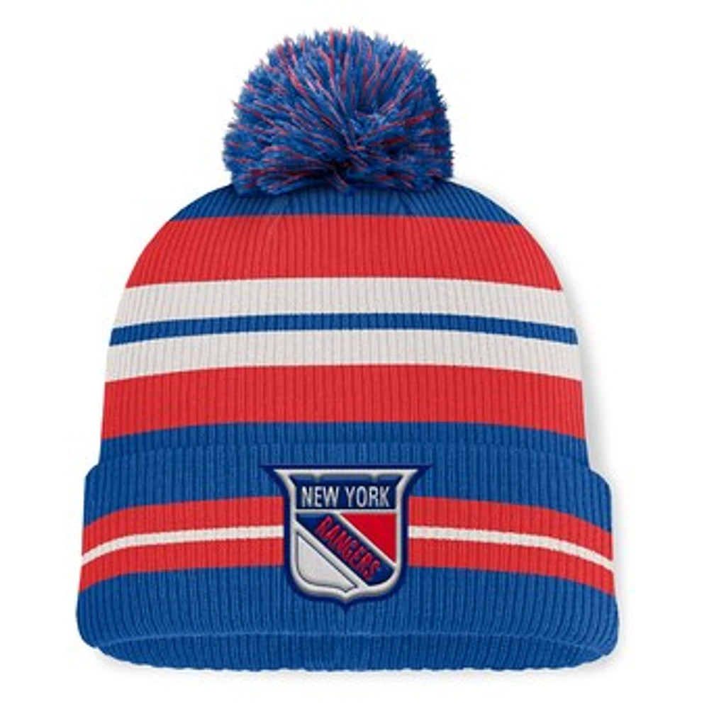 Men's Fanatics Royal/Cream New York Rangers Decades Collection Cuffed Knit Hat with Pom