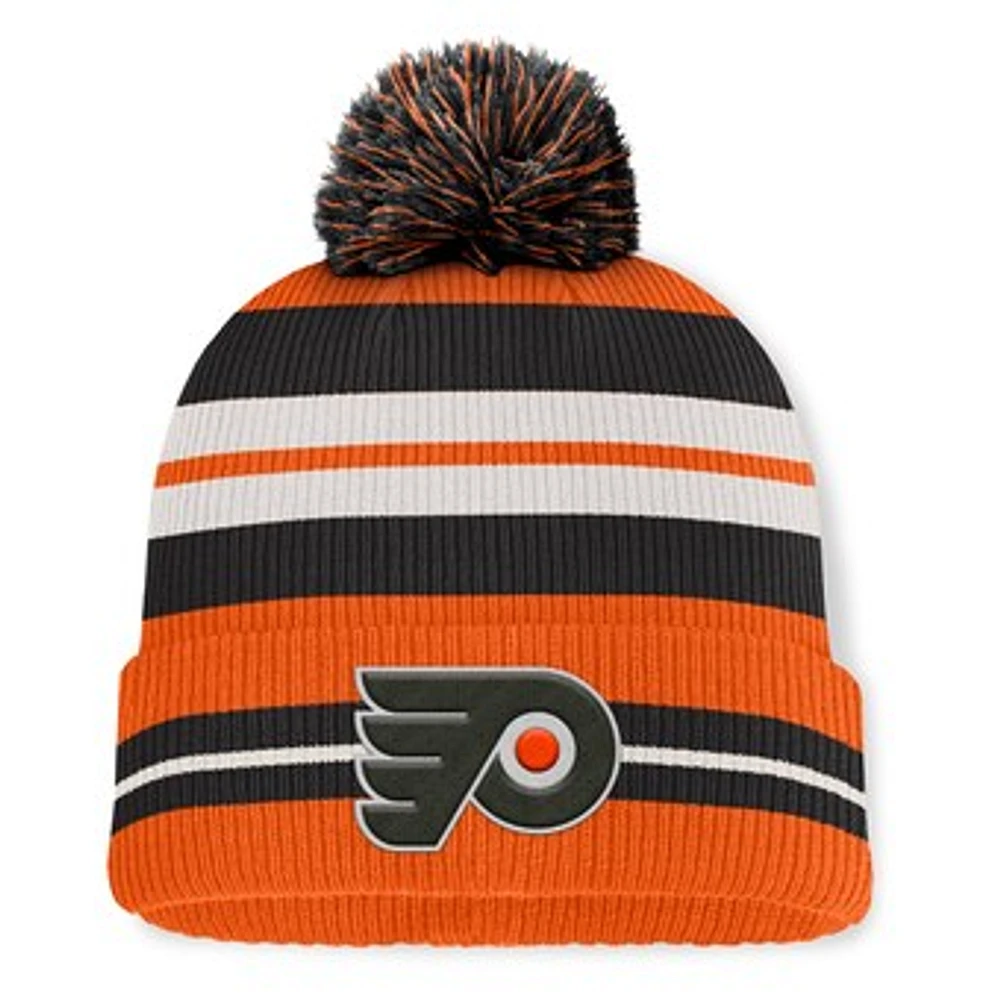 Men's Fanatics Orange/White Philadelphia Flyers Decades Collection Cuffed Knit Hat with Pom