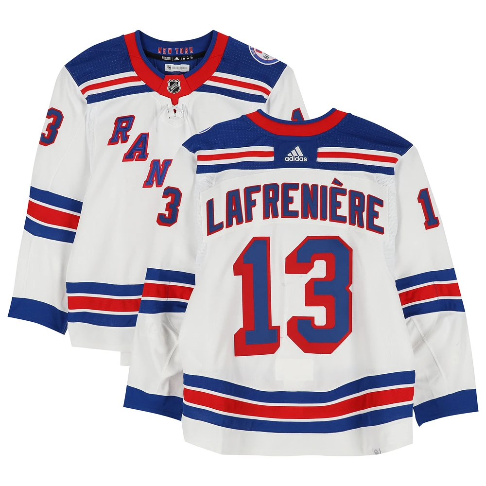 Alexis Lafreniere New York Rangers Game-Used #13 White Round 1 Jersey Worn During the First Round of the 2022 Stanley Cup Playoffs vs. Pittsburgh Penguins on May 7, 9 and 13, 2022 - Size 56