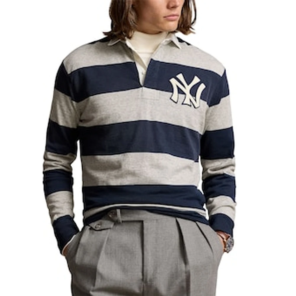 Men's Polo Ralph Lauren  Navy/Heather Gray New York Yankees Long Sleeve Rugby