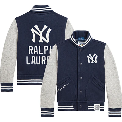 Youth Polo Ralph Lauren Navy/Heather Gray New York Yankees Vintage Fleece Full-Snap Jacket