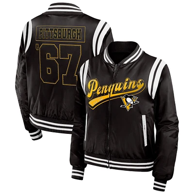 Women's WEAR by Erin Andrews  Black Pittsburgh Penguins Baller Full-Zip Bomber Jacket