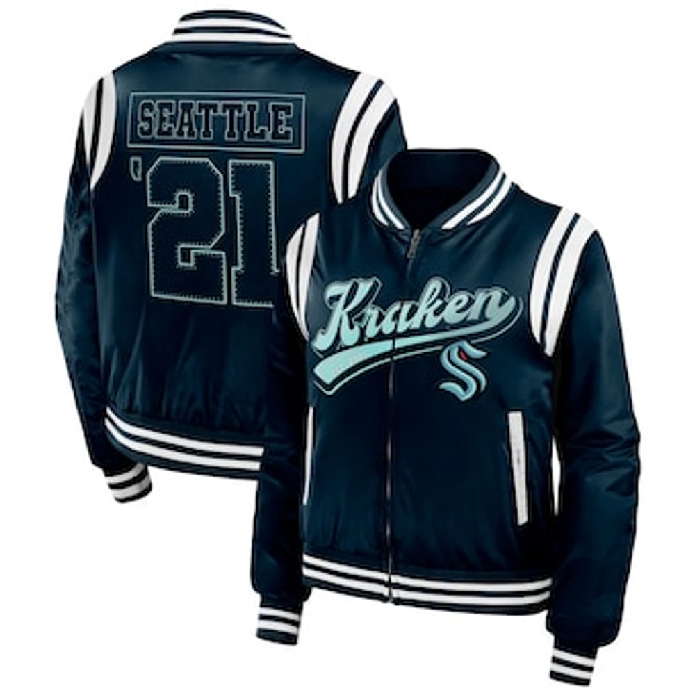 Women's WEAR by Erin Andrews  Deep Sea Blue Seattle Kraken Baller Full-Zip Bomber Jacket