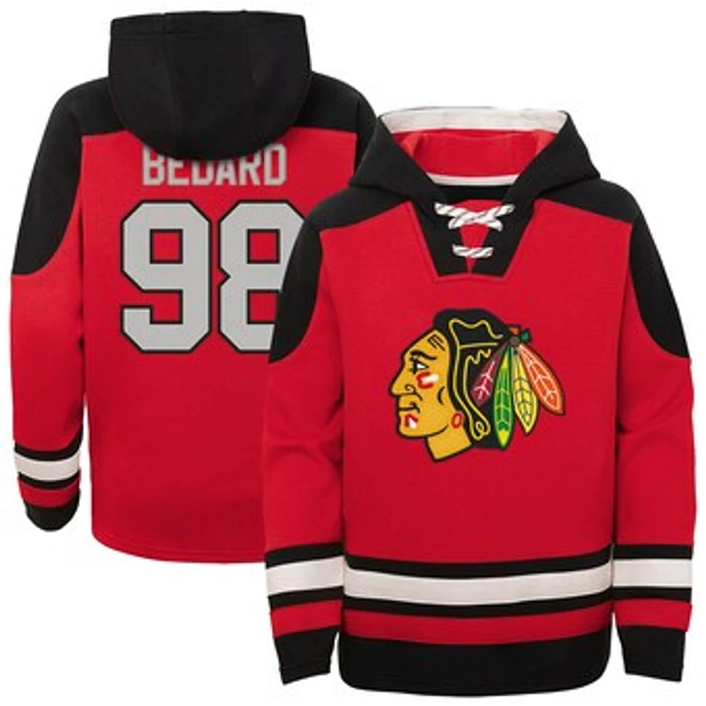 Youth Connor Bedard Red Chicago Blackhawks Ageless Must-Have V-Neck Name & Number Pullover Hoodie