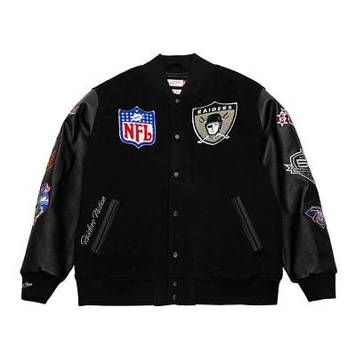 Men's Mitchell & Ness  Black Oakland Raiders Blackout Collection Vintage Logo Full-Snap Varsity Jacket