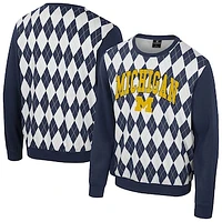 Men's Colosseum Navy Michigan Wolverines The Dealio Argyle Pullover Sweatshirt