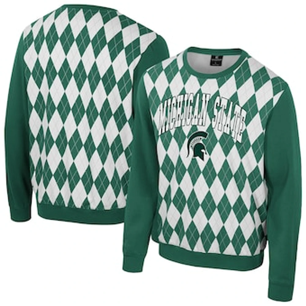 Men's Colosseum Green Michigan State Spartans The Dealio Argyle Pullover Sweatshirt