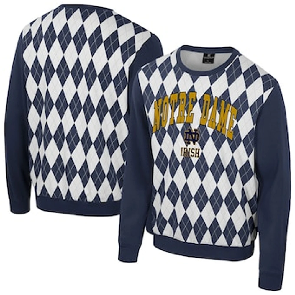 Men's Colosseum Navy Notre Dame Fighting Irish The Dealio Argyle Pullover Sweatshirt