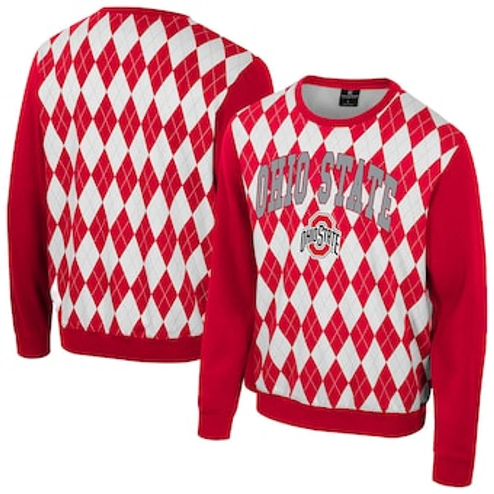 Men's Colosseum Scarlet Ohio State Buckeyes The Dealio Argyle Pullover Sweatshirt