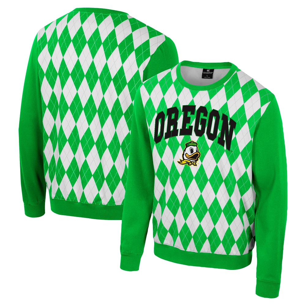 Men's Colosseum Green Oregon Ducks The Dealio Argyle Pullover Sweatshirt