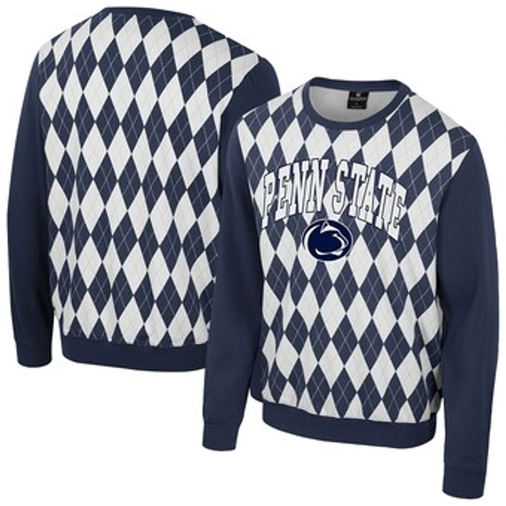 Men's Colosseum Navy Penn State Nittany Lions The Dealio Argyle Pullover Sweatshirt