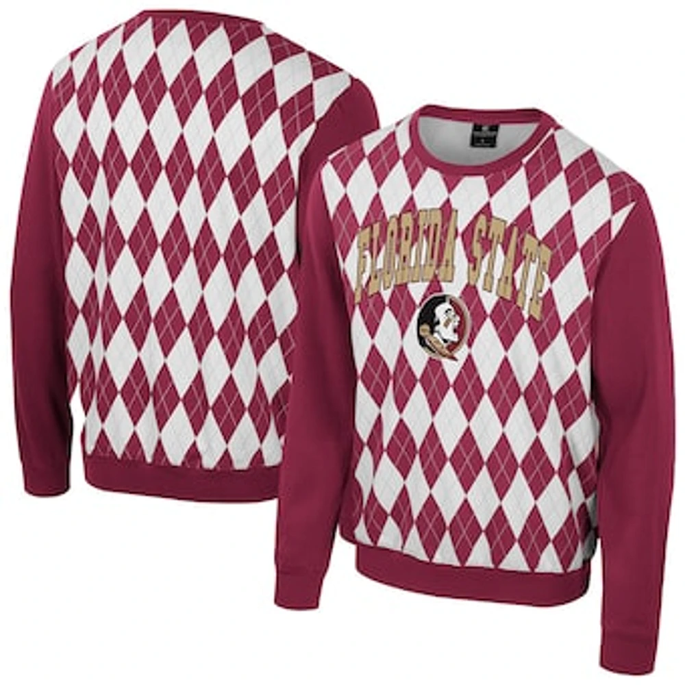 Men's Colosseum Garnet Florida State Seminoles The Dealio Argyle Pullover Sweatshirt