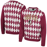 Men's Colosseum Garnet Florida State Seminoles The Dealio Argyle Pullover Sweatshirt