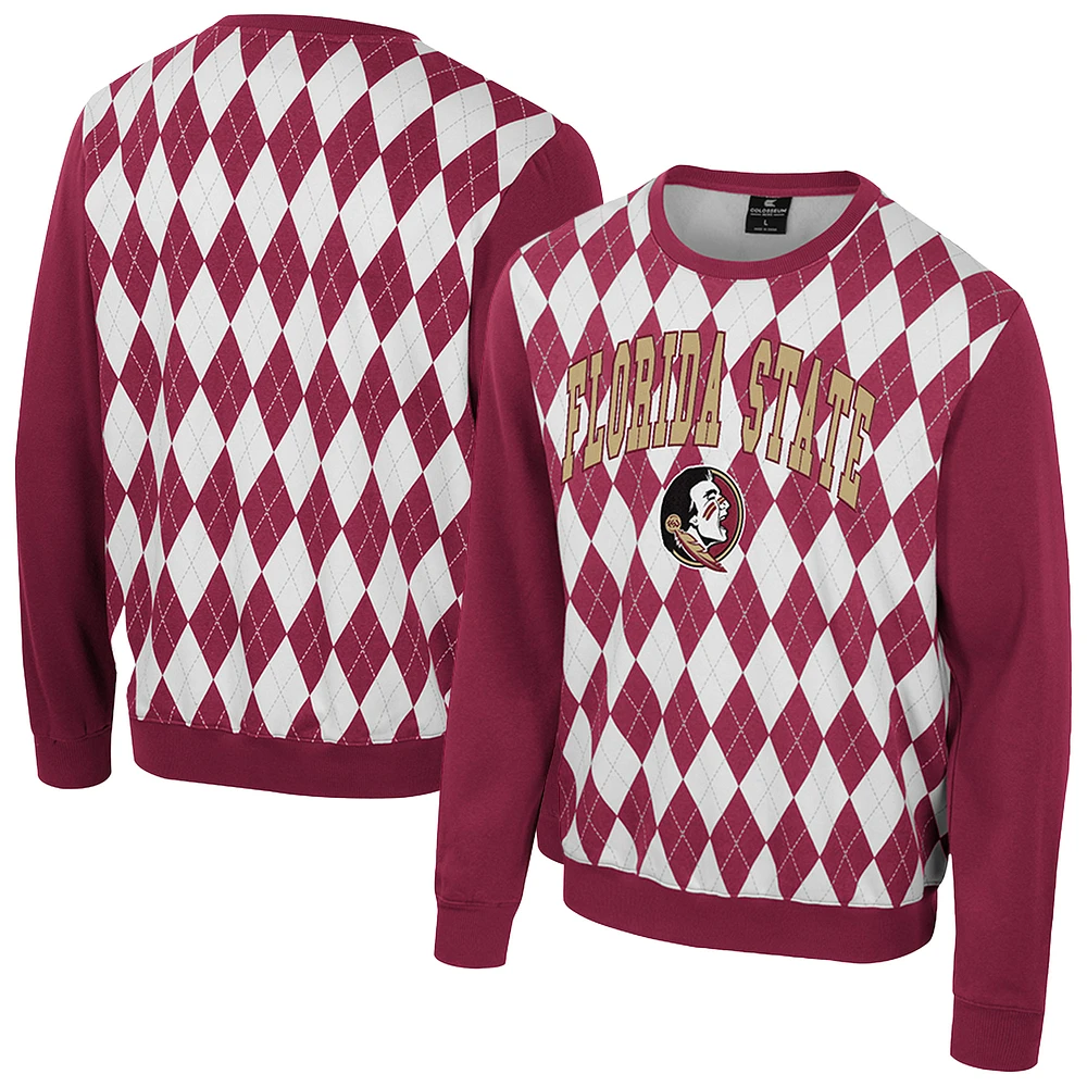 Men's Colosseum Garnet Florida State Seminoles The Dealio Argyle Pullover Sweatshirt