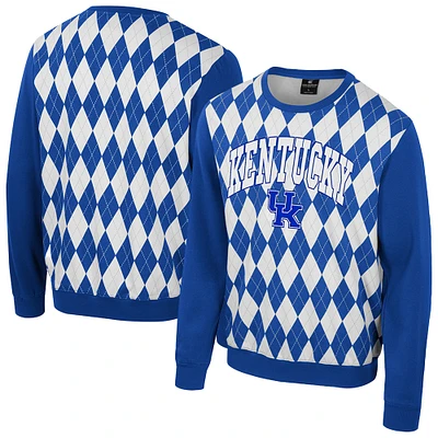 Men's Colosseum Royal Kentucky Wildcats The Dealio Argyle Pullover Sweatshirt